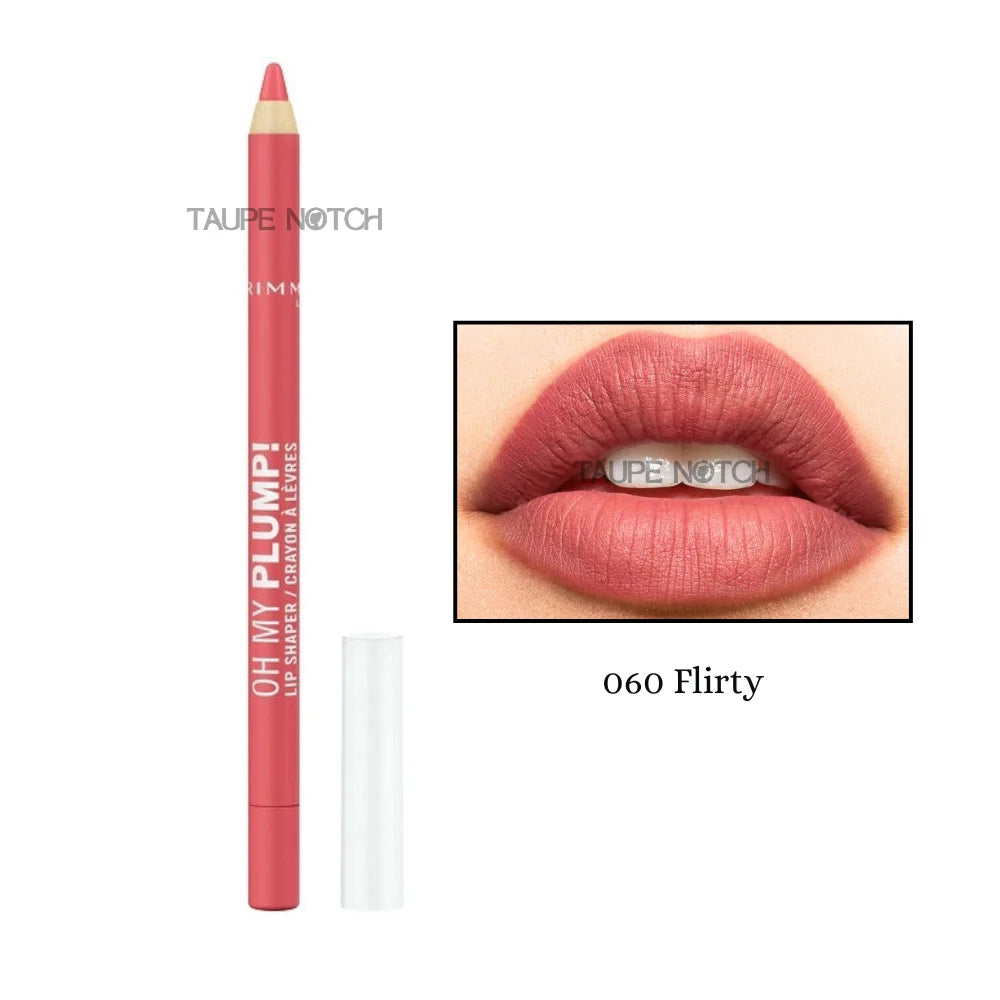 Rimmel Oh My Plump! Lip Shaper lip pencil, 060 Flirty, coral-pink tube and beige tip