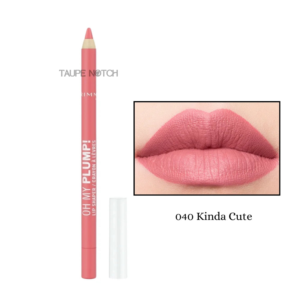 Rimmel Oh My Plump! Lip Shaper lip pencil, 040 Kinda Cute, pink tube with beige tip