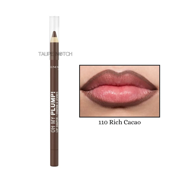 Rimmel Oh My Plump! Lip Shaper lip pencil, 110 Rich Cacao, brown tube and beige tip