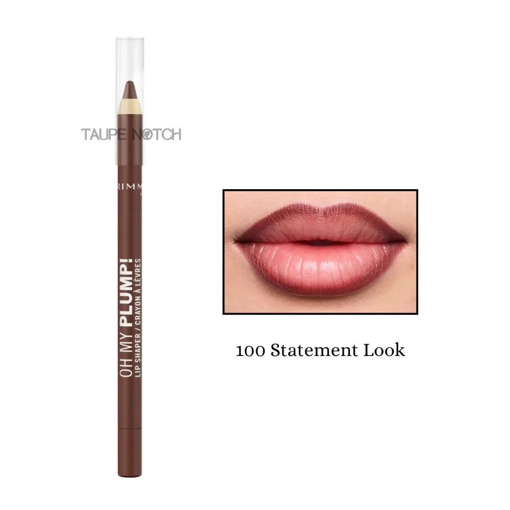 Rimmel Oh My Plump! Lip Shaper lip pencil, 100 Statement Look, dark brown tube and beige tip