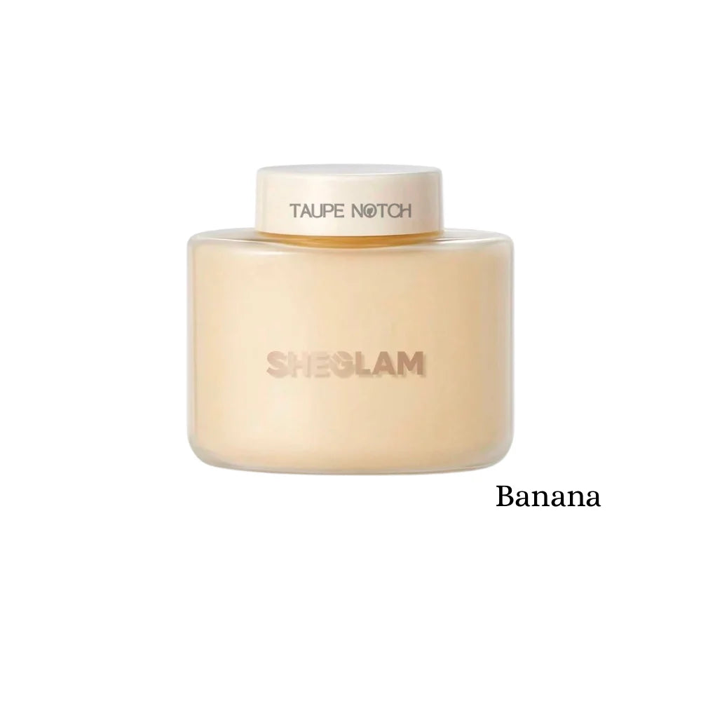 Loose setting powder jar, Banana shade, beige-tinted container with gold cap
