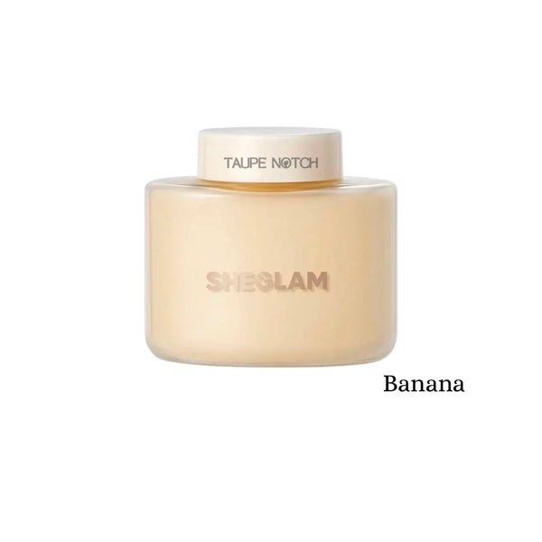 Loose setting powder jar, Banana shade, beige-tinted container with gold cap