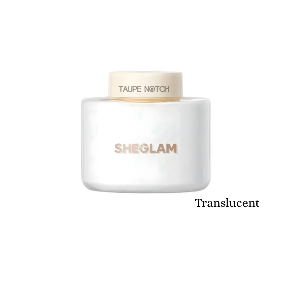 Loose setting powder jar, translucent shade, clear container with beige cap