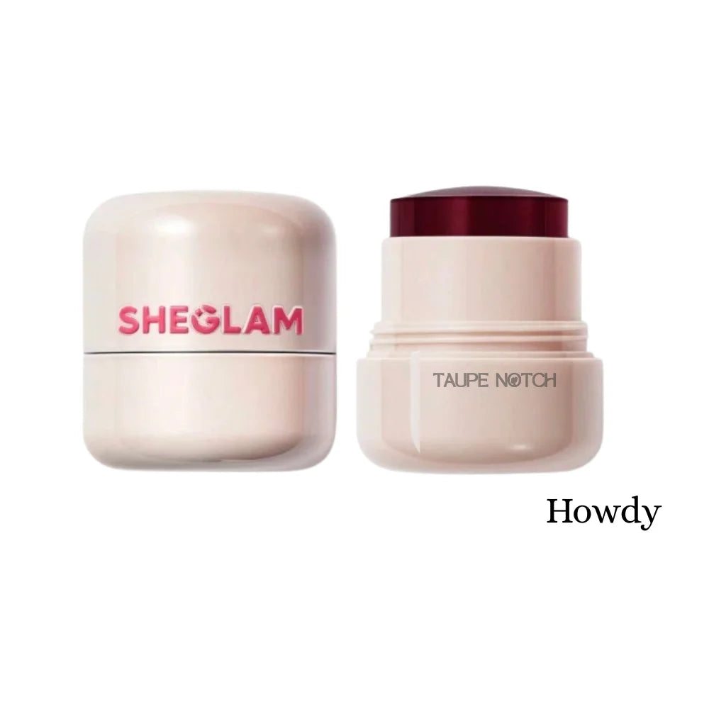 Hydrating lip & blush tint jar with deep red cap, shade Howdy