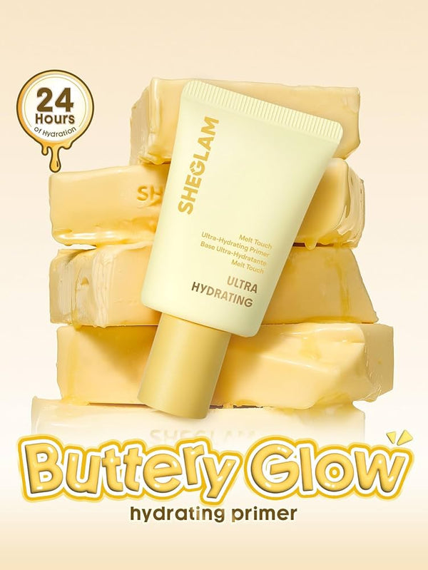 Ultra-hydrating primer tube with squeeze cap, layered yellow-gold product
