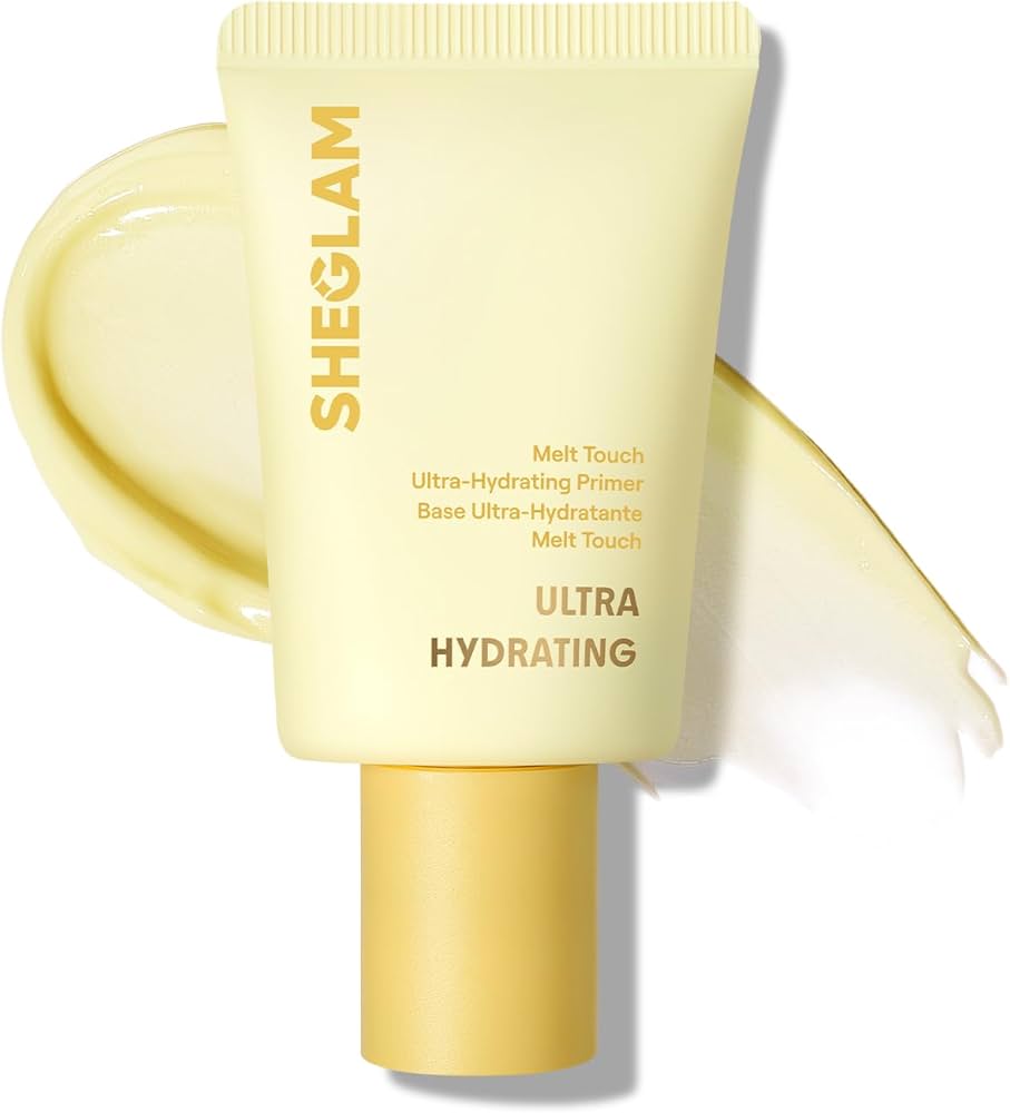 SHEGLAM Melt Touch ultra-hydrating primer tube, yellow-gold cream bottle