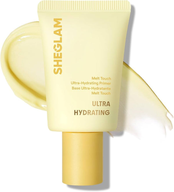 SHEGLAM Melt Touch ultra-hydrating primer tube, yellow-gold cream bottle