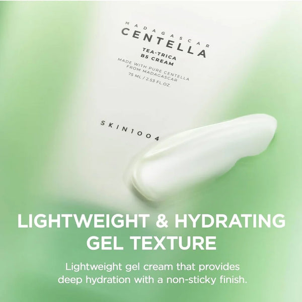 SKIN1004 tea-trica B5 cream tube with smooth white gel swatch