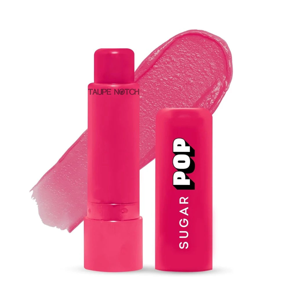 Strawberry nourishing lip balm with glossy pink balm and capped stick container