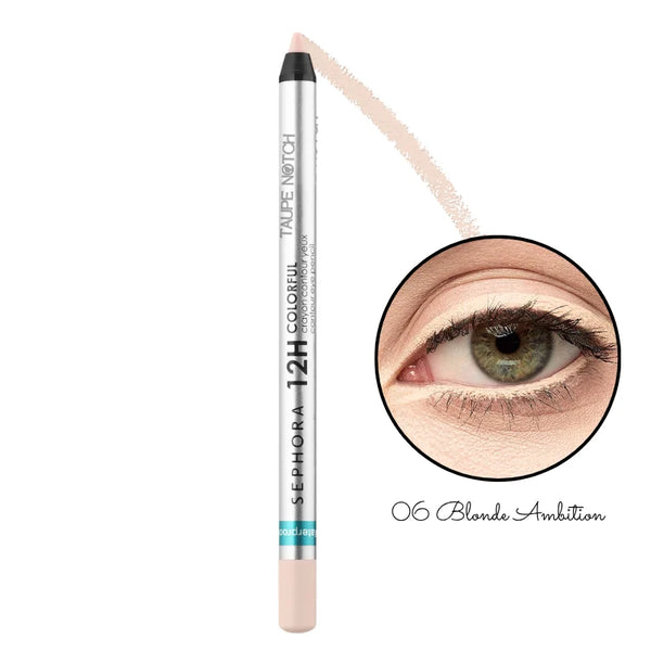 Eyeliner pencil in blonde beige shade, tapered tip with light nude swatch