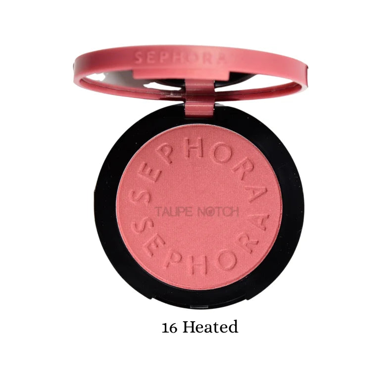 Powder blush compact, muted mauve-pink shade 16 Heated