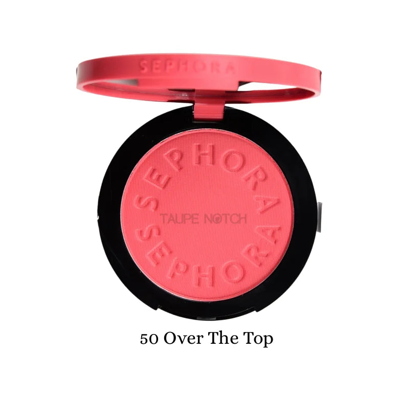 Powder blush compact, vivid coral-pink shade 50 Over The Top