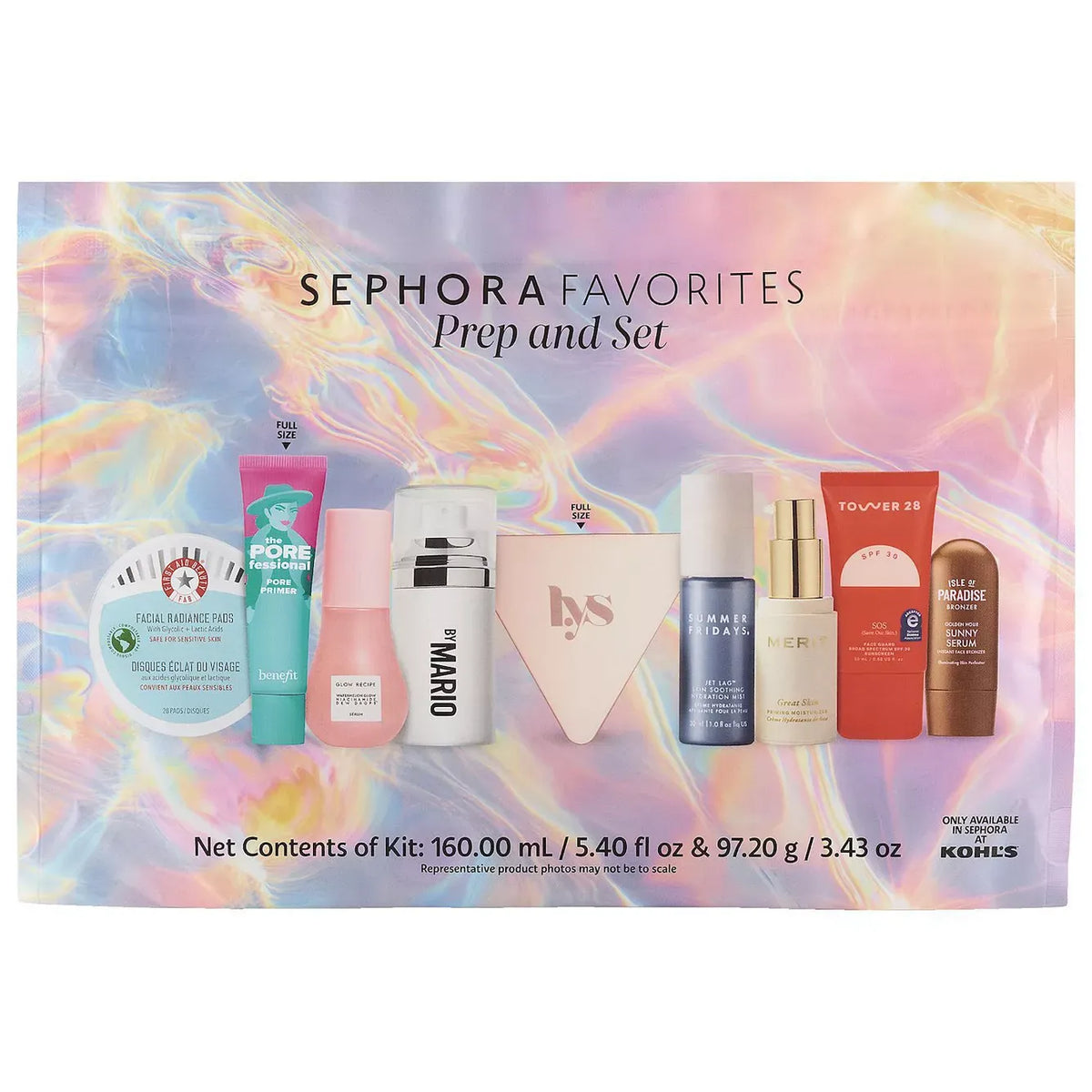 Sephora Favorites Prep and Set product set packaging with colorful background