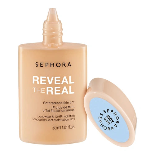 Radiant skin tint bottle and shade cap set with pump nozzle, light beige