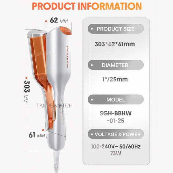Silver and orange 25mm dual-barrel hair waver with corded EU plug