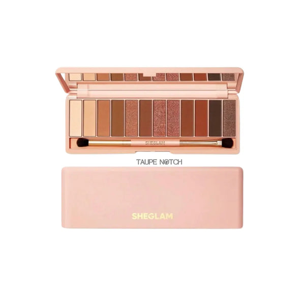 Burgundy eyeshadow palette with 12-pan assortment and dual-ended brush