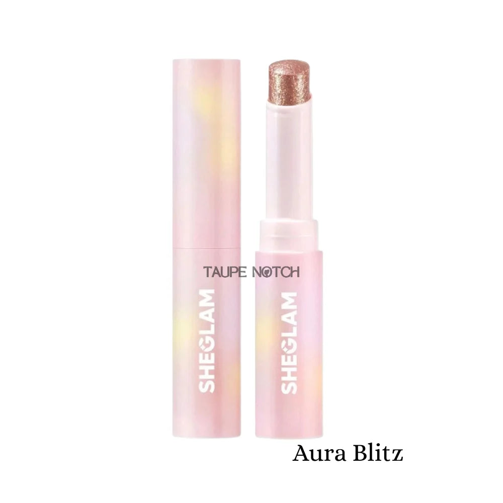 Crystal jelly glaze stick with rose-gold glitter top and pale pink translucent tube.