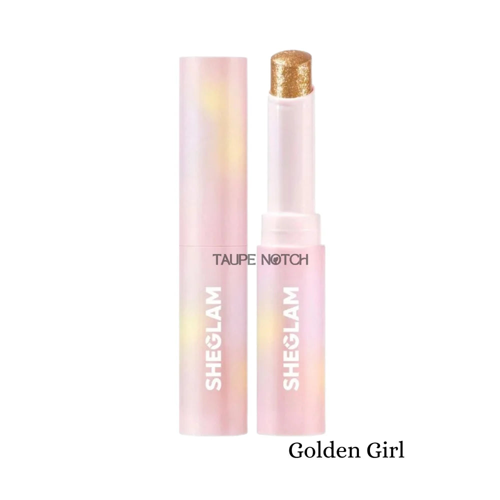 Crystal jelly glaze stick with gold glitter cap and pale pink translucent tube.