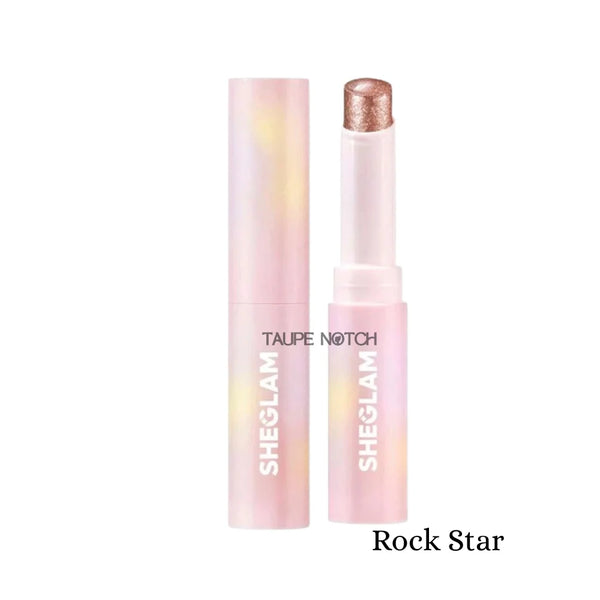 Crystal jelly glaze stick with rose-gold glitter cap and pale pink tube.