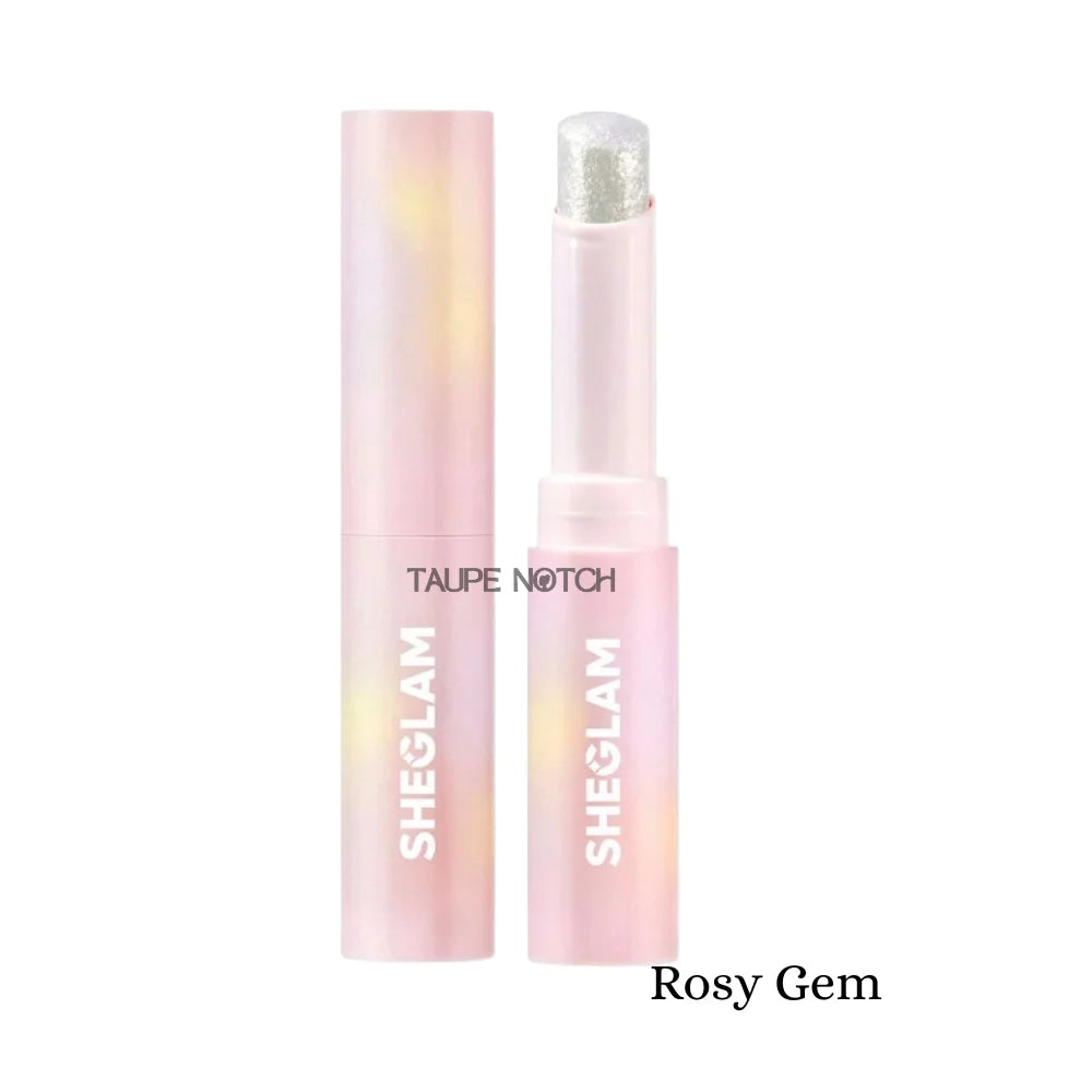 Crystal jelly glaze stick with silver shimmer cap and pale pink translucent tube.