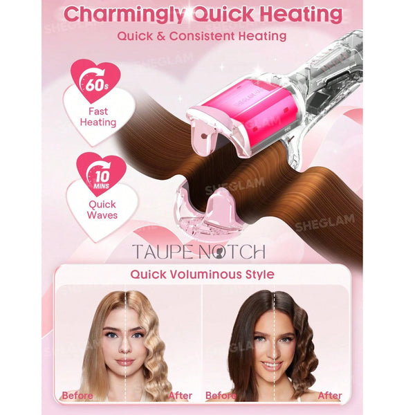 Pink and rose-gold 25mm hair waver tool for quick beach waves