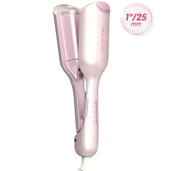 Rose-gold and pink 1/25mm hair waver with clamp barrel and EU plug