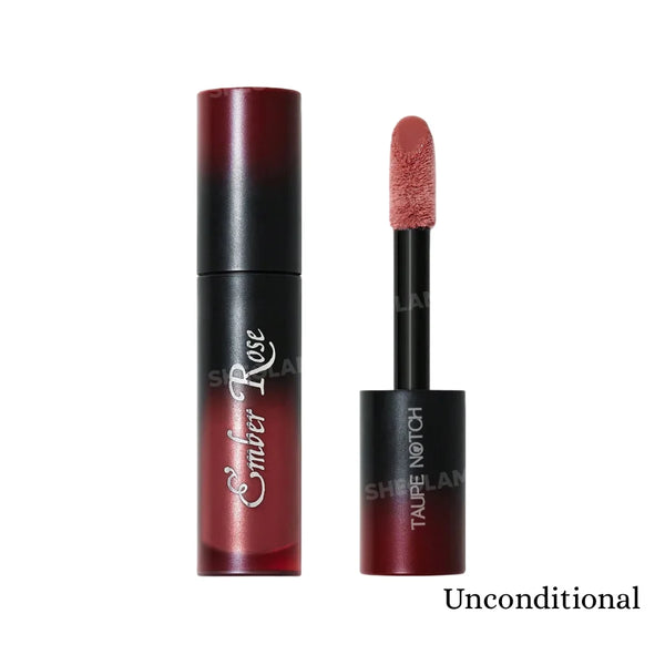 Nourishing lip gloss tube in rose-brown metallic with doe-foot applicator