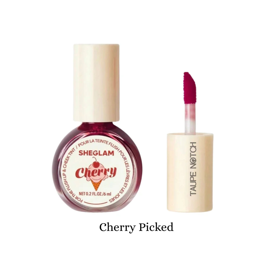 Lip & cheek tint bottle with applicator, Cherry Picked shade