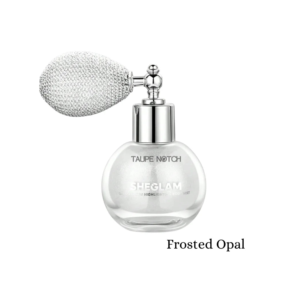 Highlighting body mist: Frosted Opal, clear bottle with silver pump and foam sprayer