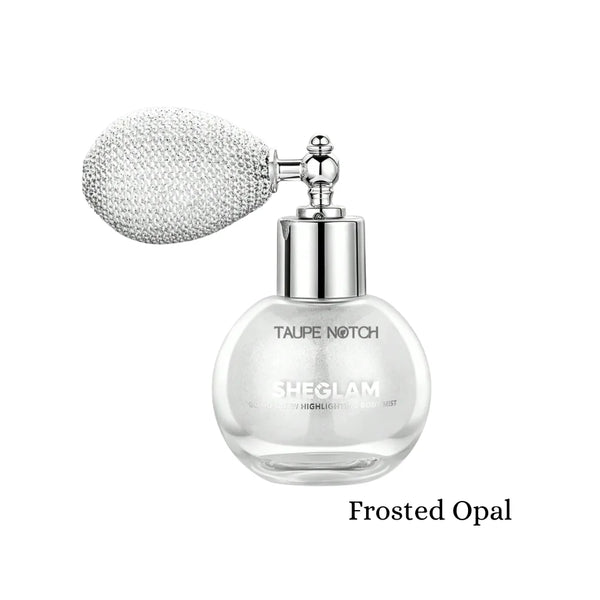 Highlighting body mist: Frosted Opal, clear bottle with silver pump and foam sprayer