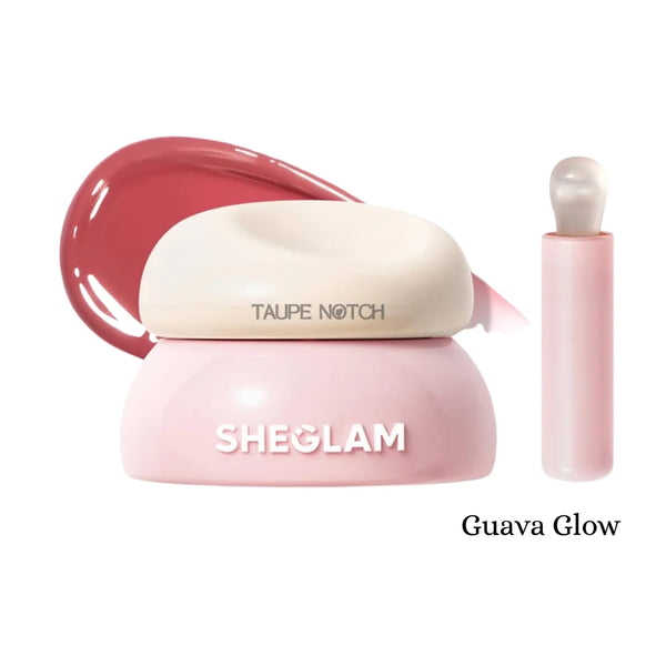 Hydra jelly Pocket Lip Jam in Guava Glow, pink compact and gloss wand with red swatch