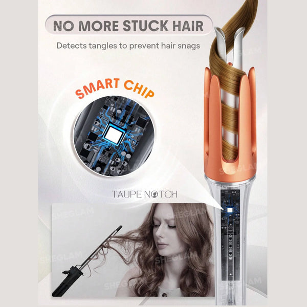 Instant hair curler with smart chip to detect tangles and prevent hair snags