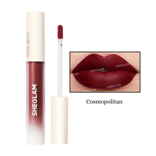 Matte liquid lipstick in deep berry shade with doe-foot applicator tip