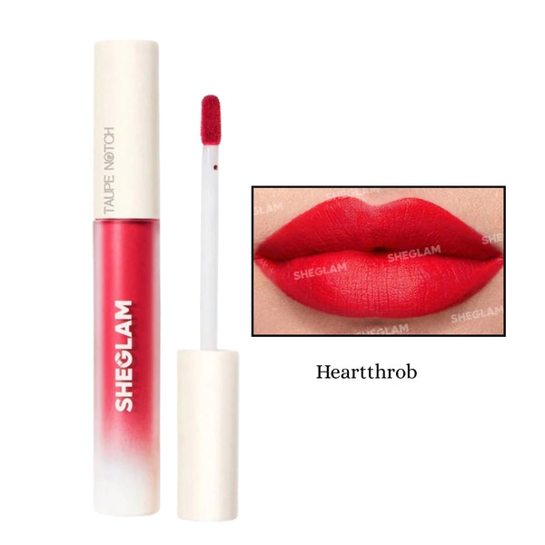 Matte liquid lipstick in bright red shade with doe-foot applicator tip