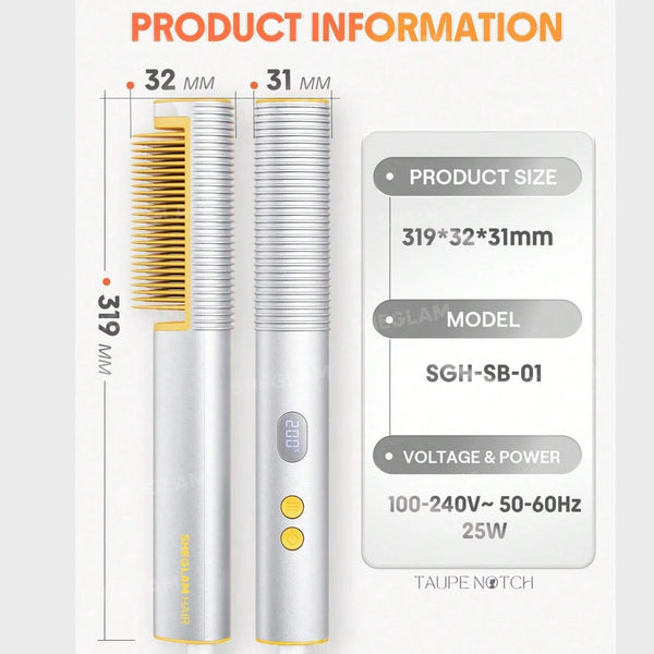 Thermal straightening brush with silver barrel and gold comb teeth, dual set view
