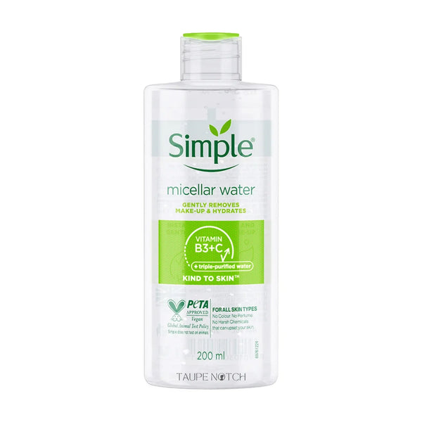 Simple micellar cleansing water bottle, 200 ml, clear plastic with green label