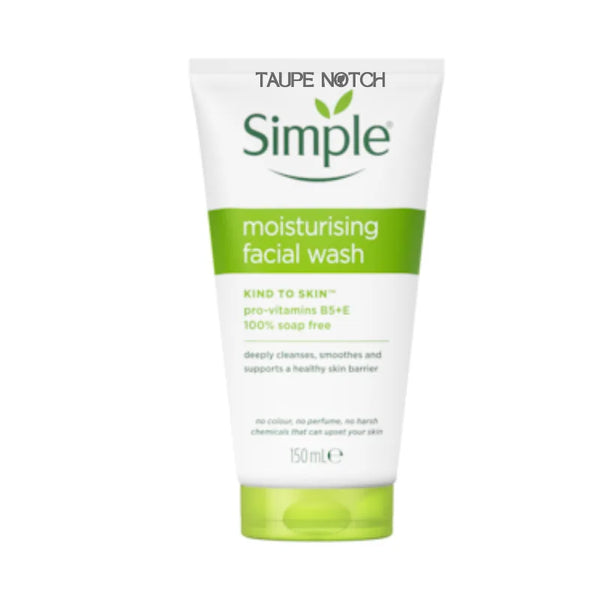 Simple moisturising facial wash tube, 150 ml, white with green label band