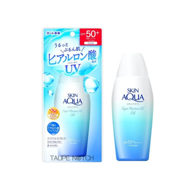 Skin Aqua hydrating UV gel sunscreen bottle, SPF50+ PA++++, with product box