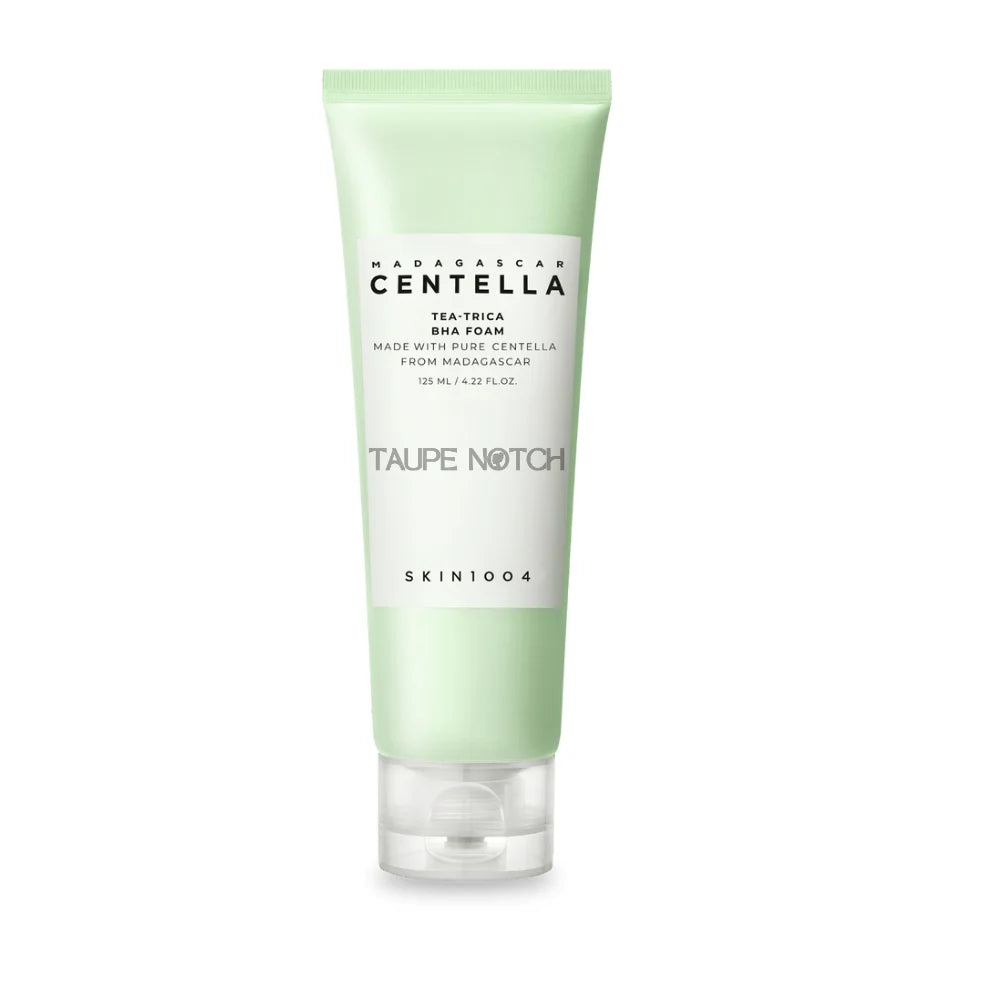 Green foam cleanser tube with flip-top cap, labeled Skin1004 Centella Tea-Trica