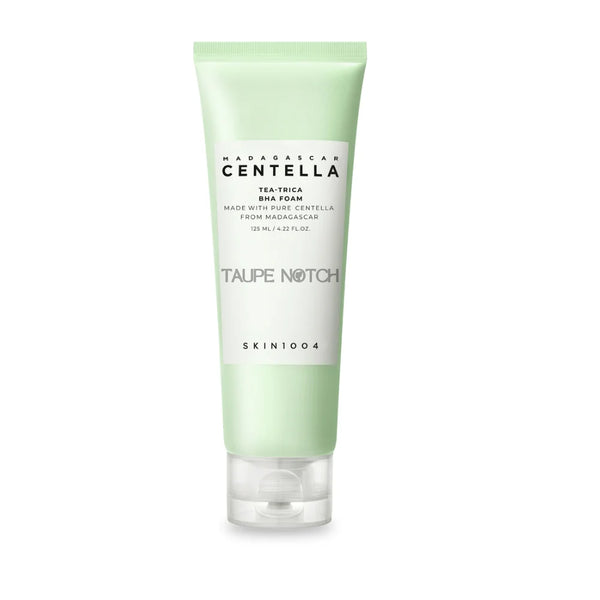 Centella BHA foam cleanser tube, mint green front label, flip cap base
