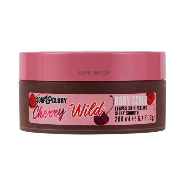 Soap & Glory Cherry Wild body scrub jar with pink lid, 200 ml