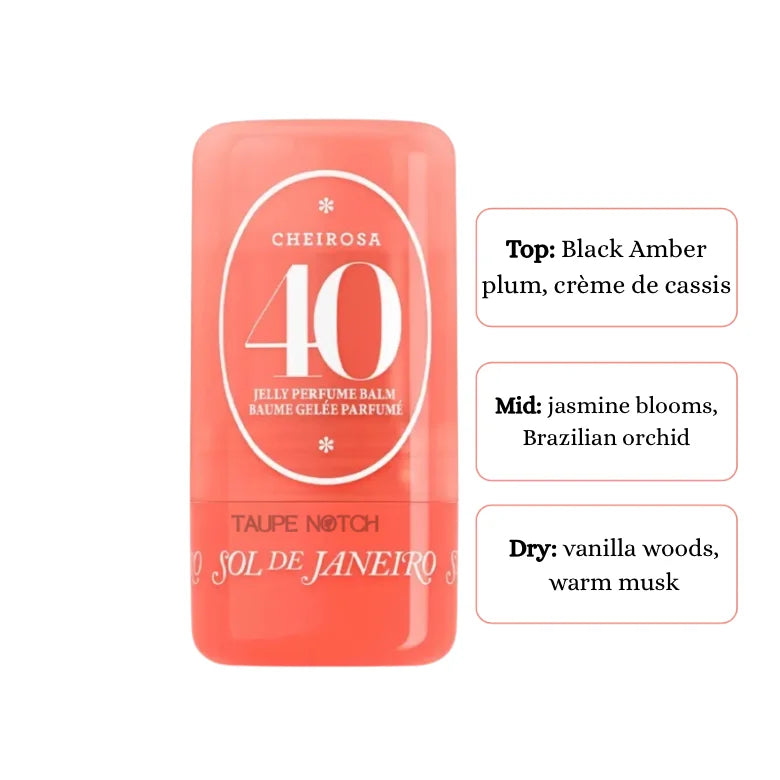 Cheirosa 40 jelly perfume balm in coral-orange tube with oval front label
