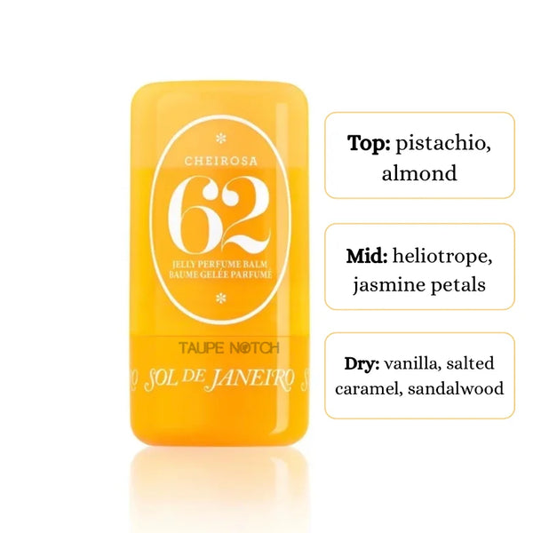 Cheirosa 62 jelly perfume balm in yellow-gold tube with oval front label