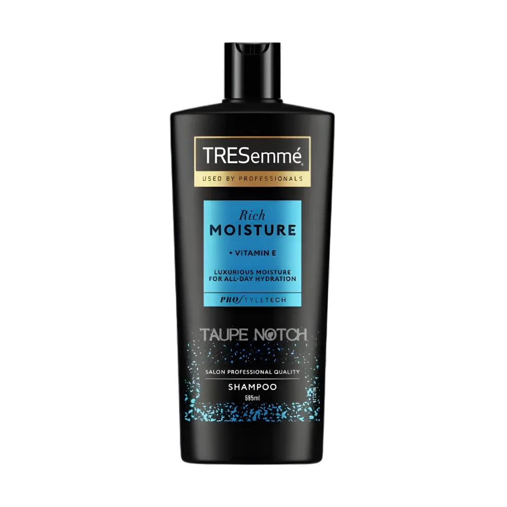 TRESemmé shampoo bottle with Rich Moisture Vitamin E label, black 685ml.