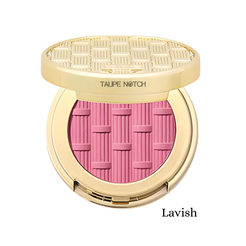 Clay blush compact with bright pink shade pan and gold lid