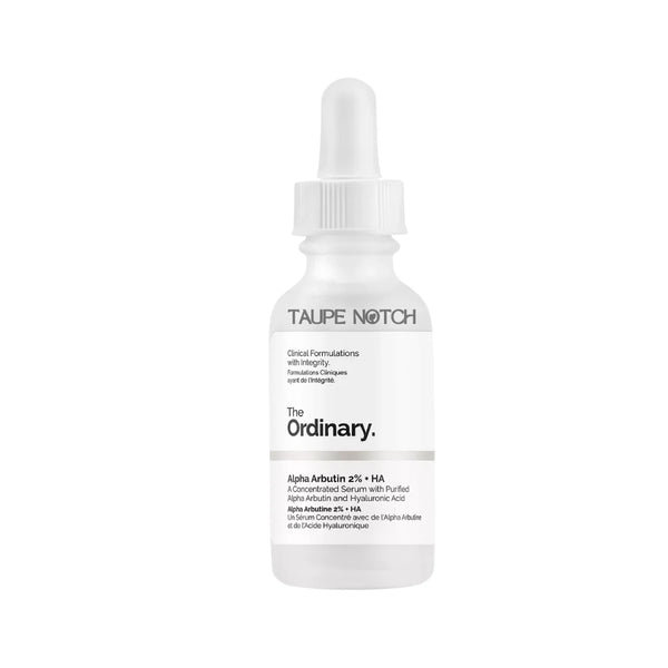 Alpha Arbutin 2% +HA serum bottle with dropper cap and label