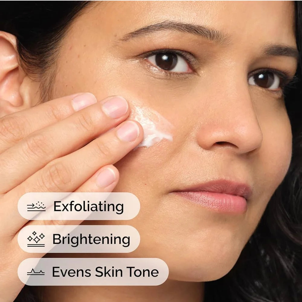 Azelaic acid suspension 10% applied to cheek, visible cream smear
