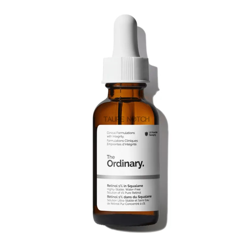 The Ordinary retinol serum bottle with amber glass dropper