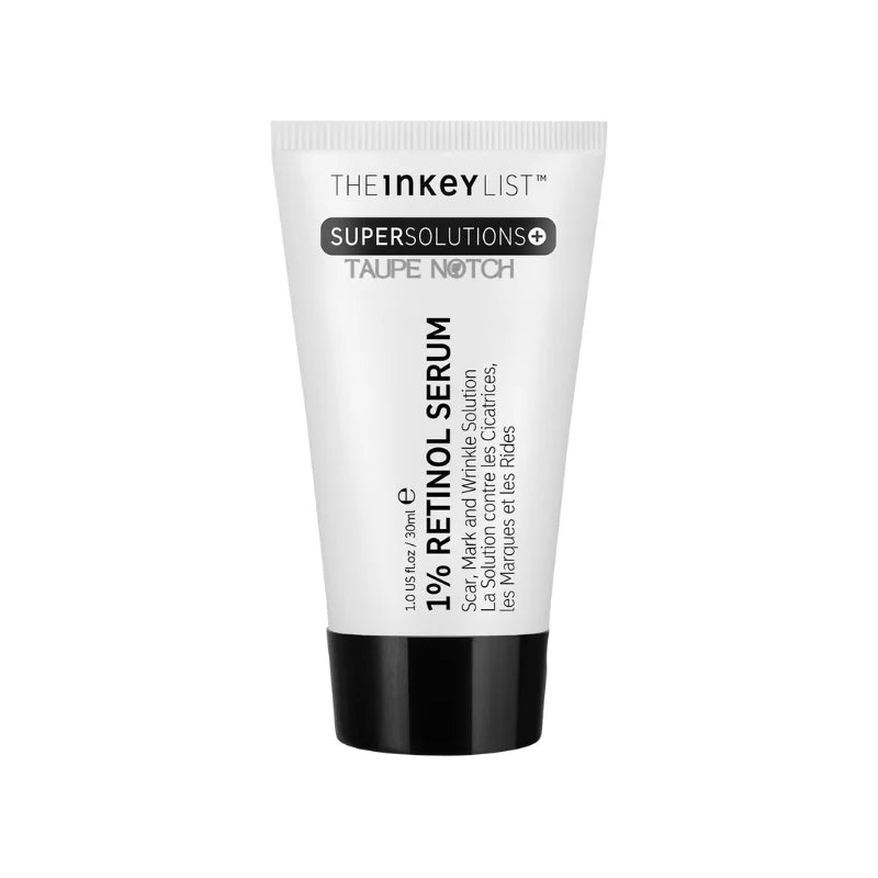 Retinol serum tube, white with black base, The INKEY List Supersolutions Taupe Notch