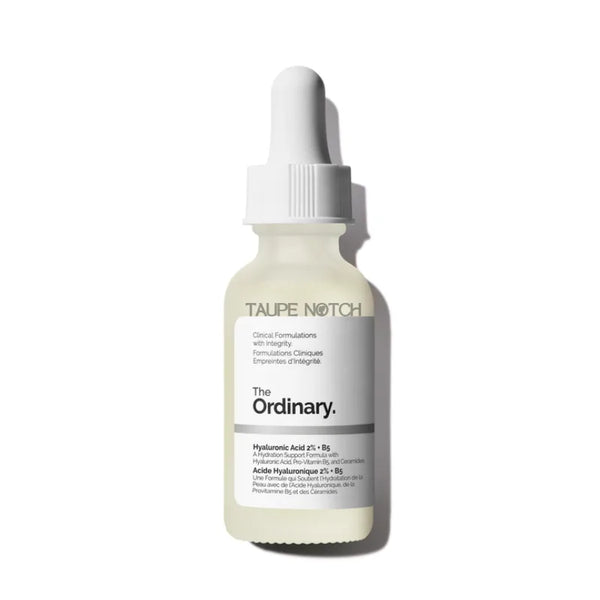 The Ordinary hyaluronic acid 2% serum in frosted glass dropper bottle